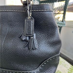 Coach Black Leather Pebbled Shoulder Bag with Tassel